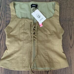 Ladies cider lace up linen top